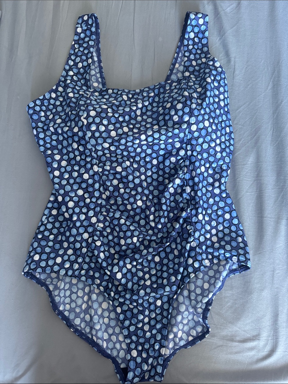 NWOT Coldwater Creek Blue Polka Dot One-Piece Swimsuit Ruching wireless cups 18W